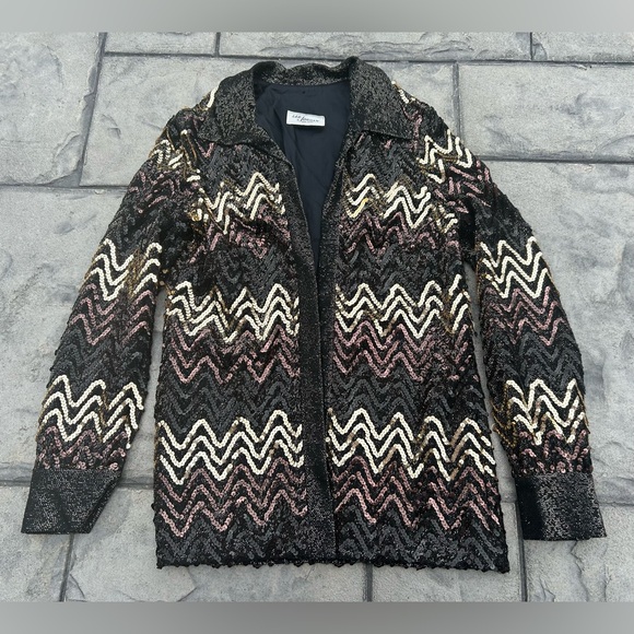 Vintage 70s Lee Jordan Big Collar Sequined Open Front Disco Studio 54 Jacket S - Picture 1 of 13